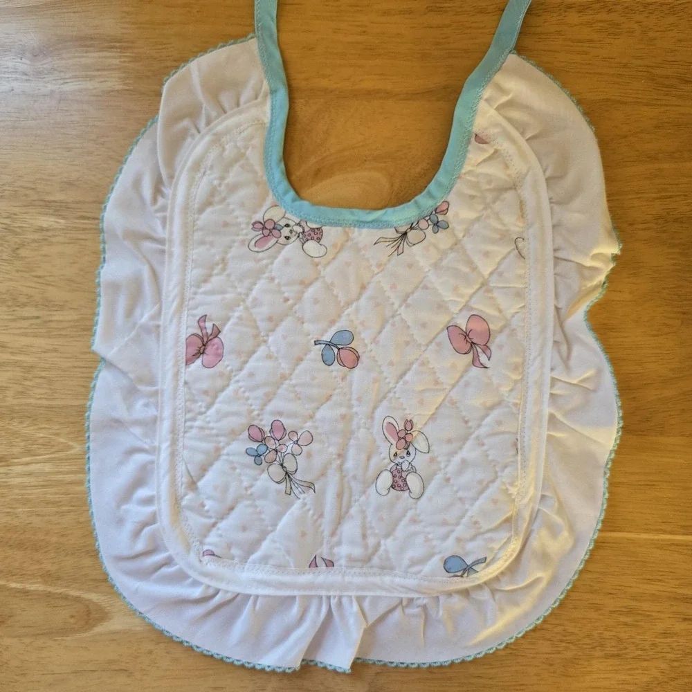 Baby Bib Cow Quilted Cotton, Ruffled Edge, Precious Moments Fabric Vintage NWOT